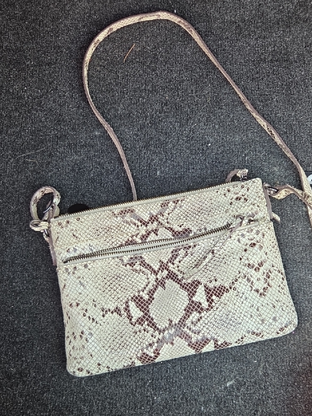 margot Snake-Print Crossbody Bag in Taupe and Brown